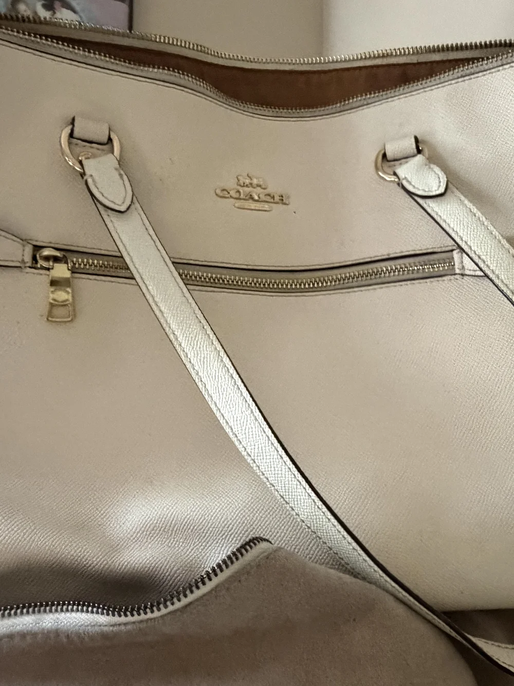 Coach Cream Leather Pebbled Tote with Gold Hardware